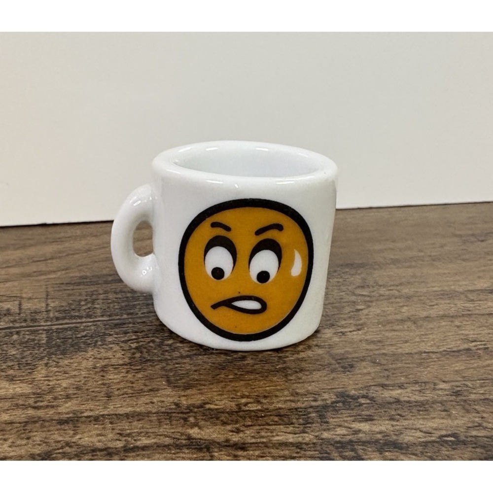 Vintage Mini Mad Orange Face 1" Shot Glass Mug Cup Double Sided White Angry